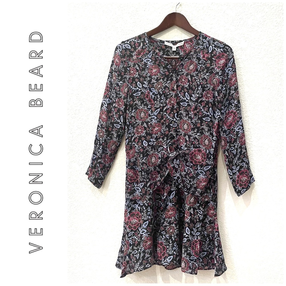 NWT Veronica Beard Printed Silk Tie Front Dress - Picture 9 of 15